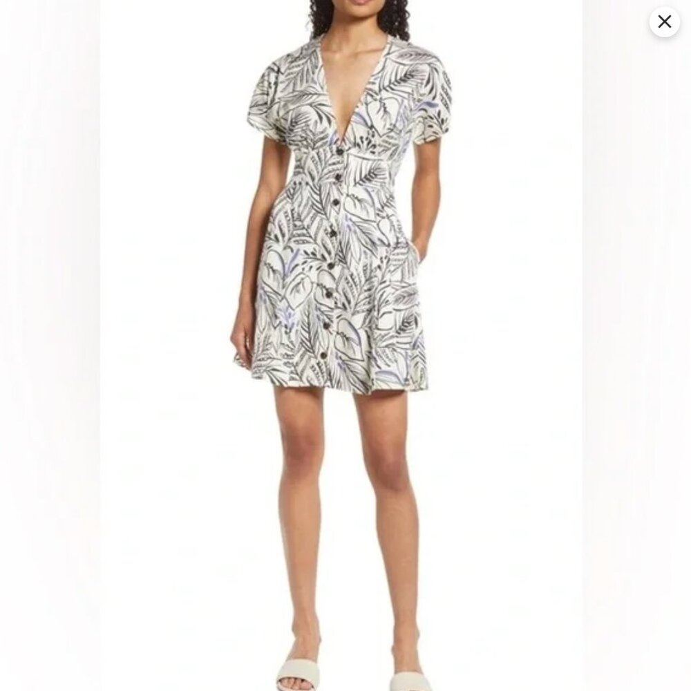 Marine Layer Camila Mini Dress In Black And White Foliage, Size Medium